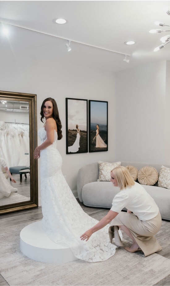 Model wearing a white gown